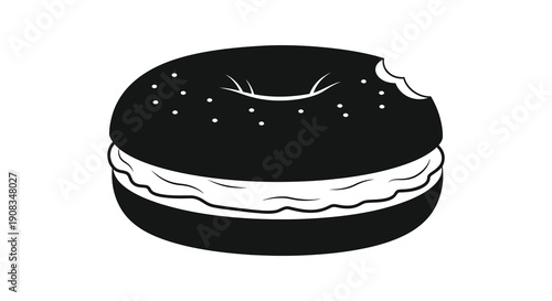 A stylized black and white illustration depicts a partially eaten round donut with sprinkles high quality professional detailed