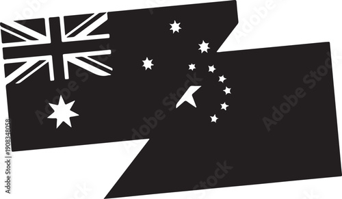 Two overlapping flags of australia with a black background