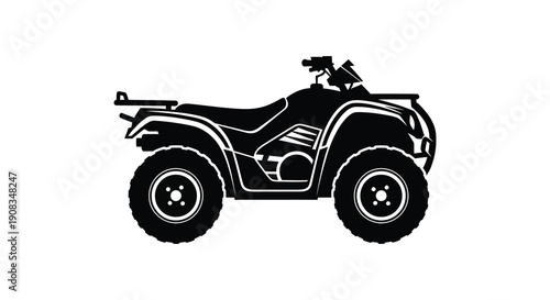 A striking black and white silhouette depicts a four wheeled all terrain vehicle showcasing its rugged design high quality professional