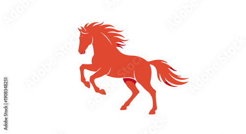 Orange Silhouette of a Rearing Horse Against a White Background
