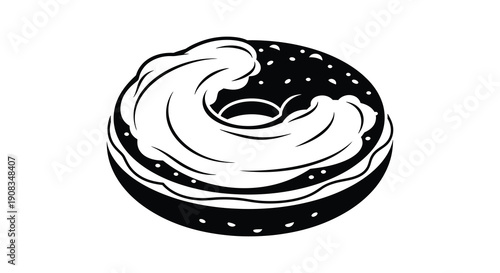 A black and white illustration depicts a frosted donut with sprinkles showcasing a simple graphic design high quality