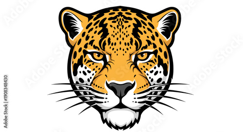 Jaguar Head Portrait Fierce Feline Predator Golden Orange Black Spots White Background