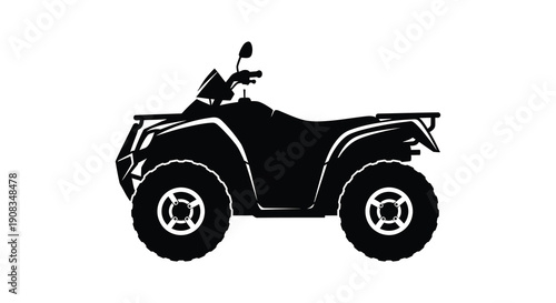 A stark black silhouette depicts a four wheeled all terrain vehicle showcasing its rugged build and functional design high quality