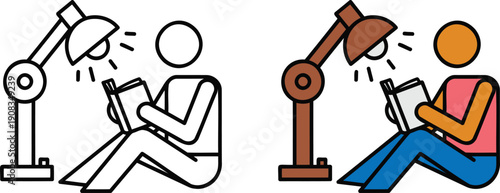 People reading under desk lamps in modern minimalist style