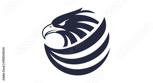 Dark Blue Eagle Head Emblem with Abstract Swoosh on White Background