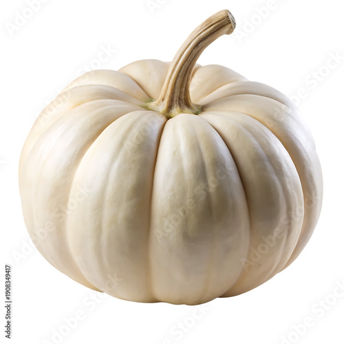 White pumpkin with pale skin and round shape, isolated on white background.png
