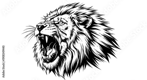 Fierce Lion Roaring with Majestic Mane on White Background