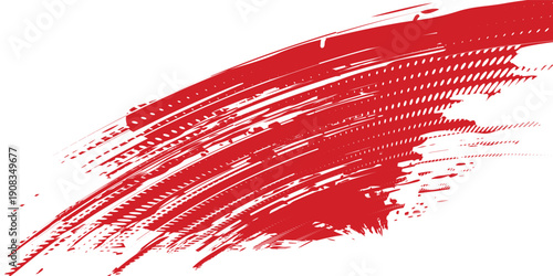 Dynamic vector depiction presents a bold red brush stroke; its textured surface and spontaneous expression creates an eye catching element on a white backdrop.