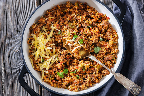Tableau sur toile Texas hash of beef pepper onion tomato and rice