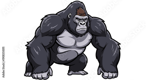 Pixel Art Muscular Gorilla Standing Isolated on White Background Full Body Pixelated Primate