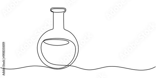 Lab experiment tools in continuous single one line art drawing. Minimalist glassware for laboratory research.