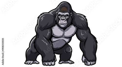 Pixel Art Gorilla Standing Muscular Primate on White Background Front View