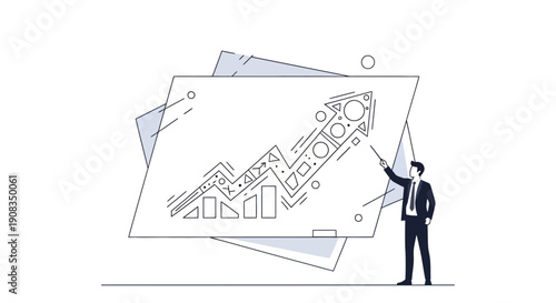 Businessman Pointing at Digital Upward Growth Arrow Chart on Abstract Screen