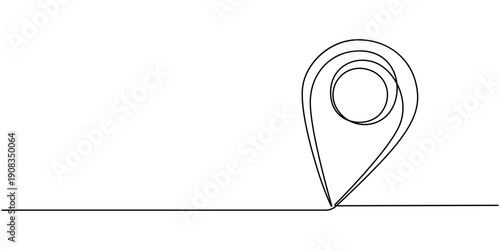 Continuous one line drawing of a location pin icon. minimalist black path pointer symbol or gps marker for navigation map app. Vector, illustration