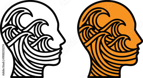 Creative minds with wave patterns in profile view