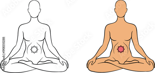 Man meditating in lotus position with solar plexus chakra