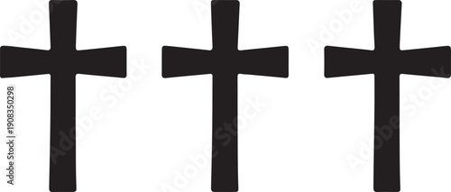Three distinct black crosses aligned horizontally against a white background
