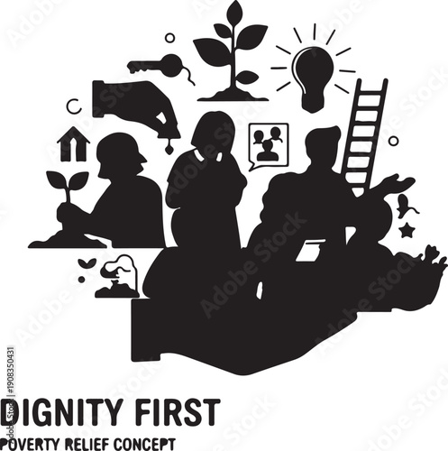 Diverse group of people working together to alleviate poverty and promote dignity.