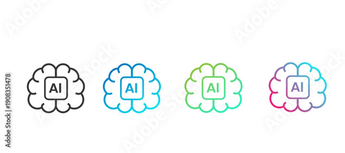 AI brain icons collection for smart technology concept