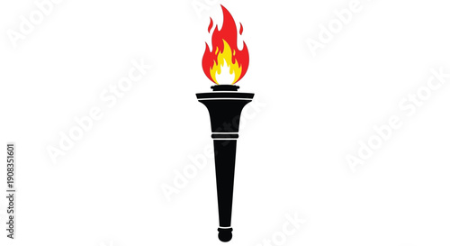 A striking illustration depicts a black torch with vibrant flames symbolizing illumination and potentially passion or destruction