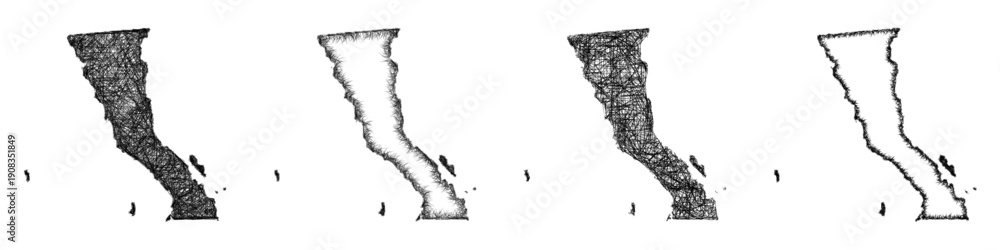 Fototapeta premium Sketch Baja California outline map design set
