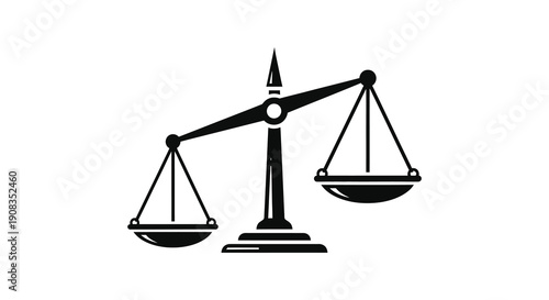 A stark black and white illustration depicts a traditional balance scale symbolizing justice and equitable measurement high quality professional detailed