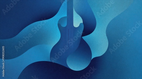 Stylized blue guitar outline with flowing shapes, contemporary music illustration
