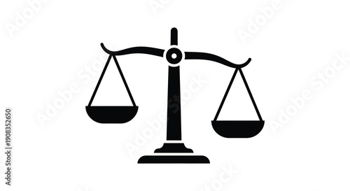 A simple black and white illustration depicts a traditional balance scale symbolizing justice and equality high quality professional