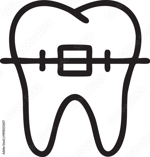 Black outline tooth with braces dental orthodontics