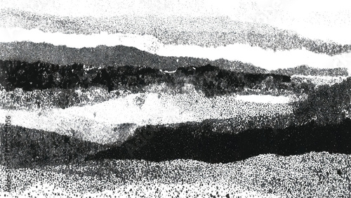 Grayscale illustration of landscape with hills and sky