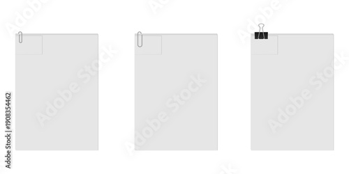 blank white paper with metal clip vector illustration isolated on white background.