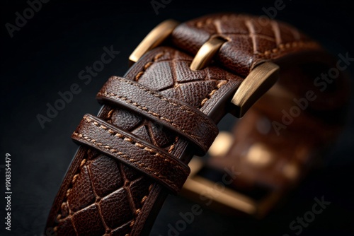 Leather Watch Strap with Detailed Stitching Design