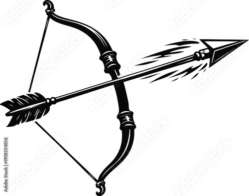 Flaming Arrow Bow Archery Weapon Illustration.