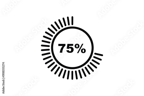 Seventy five percent circular loading progress bar icon - Black and white minimalist seventy five percent indicator
