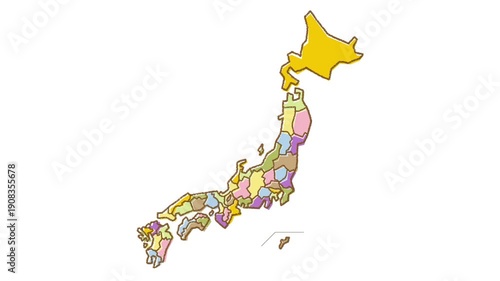 Cute Japan map with hand drawn lines and loop animation