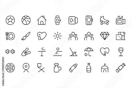 Lifestyle symbol collection, dining, medicine, technology graphics
