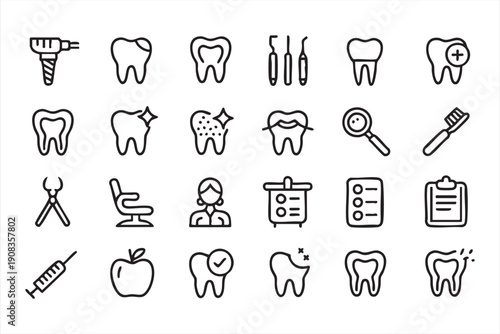 Tooth hygiene outline symbols, professional dental services