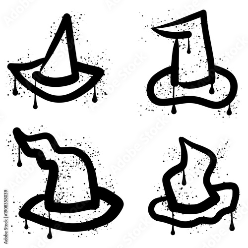 Witch hat graffiti with black spray paint splatter