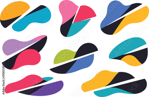 Vibrant abstract geometric shapes arranged in a colorful grid formation Vector