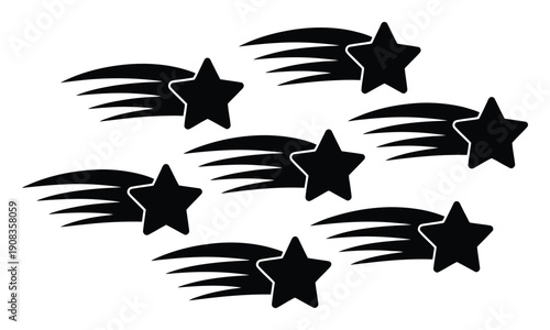 Black Shooting Stars with Streaks on White Background