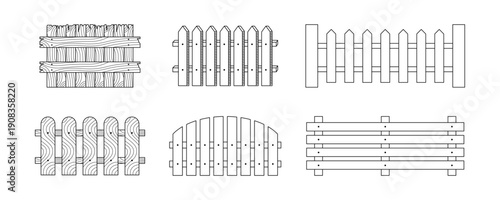 Wooden Fence Outline Illustration Set in Black