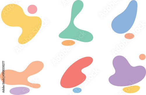 Six abstract and colorful organic shapes with smooth contours and varying sizes Vector