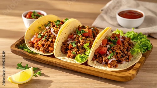 Three Tacos Platter with Fresh Lettuce and Salsa.