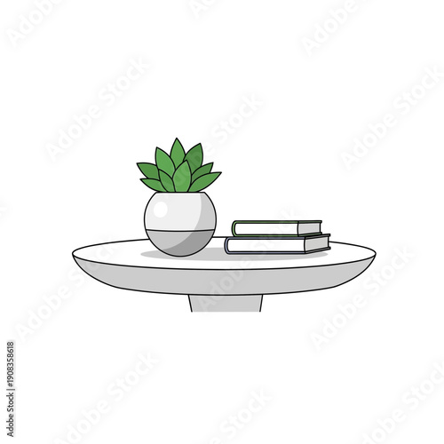 Minimalist coffee table with succulent plant and books, modern interior decor, clean design