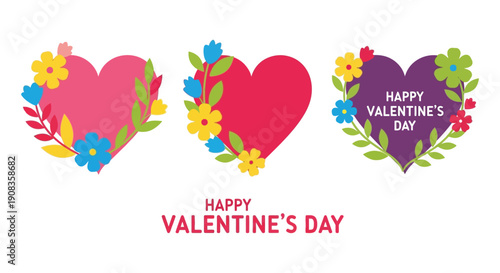 A vibrant illustration features three decorated hearts and text proclaiming happy valentine s day celebrating love high quality professional