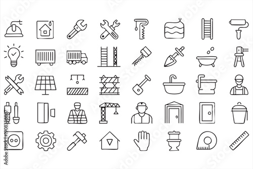 Plumbing and electrician outline icons for contractor services