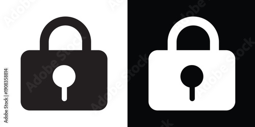 Secure locked padlock icon for privacy and protection. Professional black and white vector symbol representing safety, encryption, closed access, and data security measures.