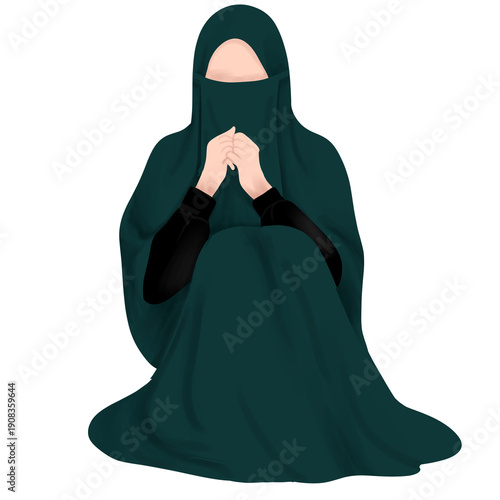 illustration of hijab woman taking photo wit camera
