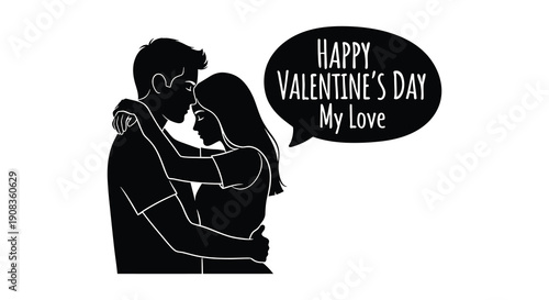 A silhouetted couple embraces warmly with a speech bubble displaying a valentine s day message high quality professional detailed