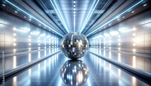 A stunning disco ball reflects vibrant lights, creating an energetic atmosphere for a night of dancing and fun.